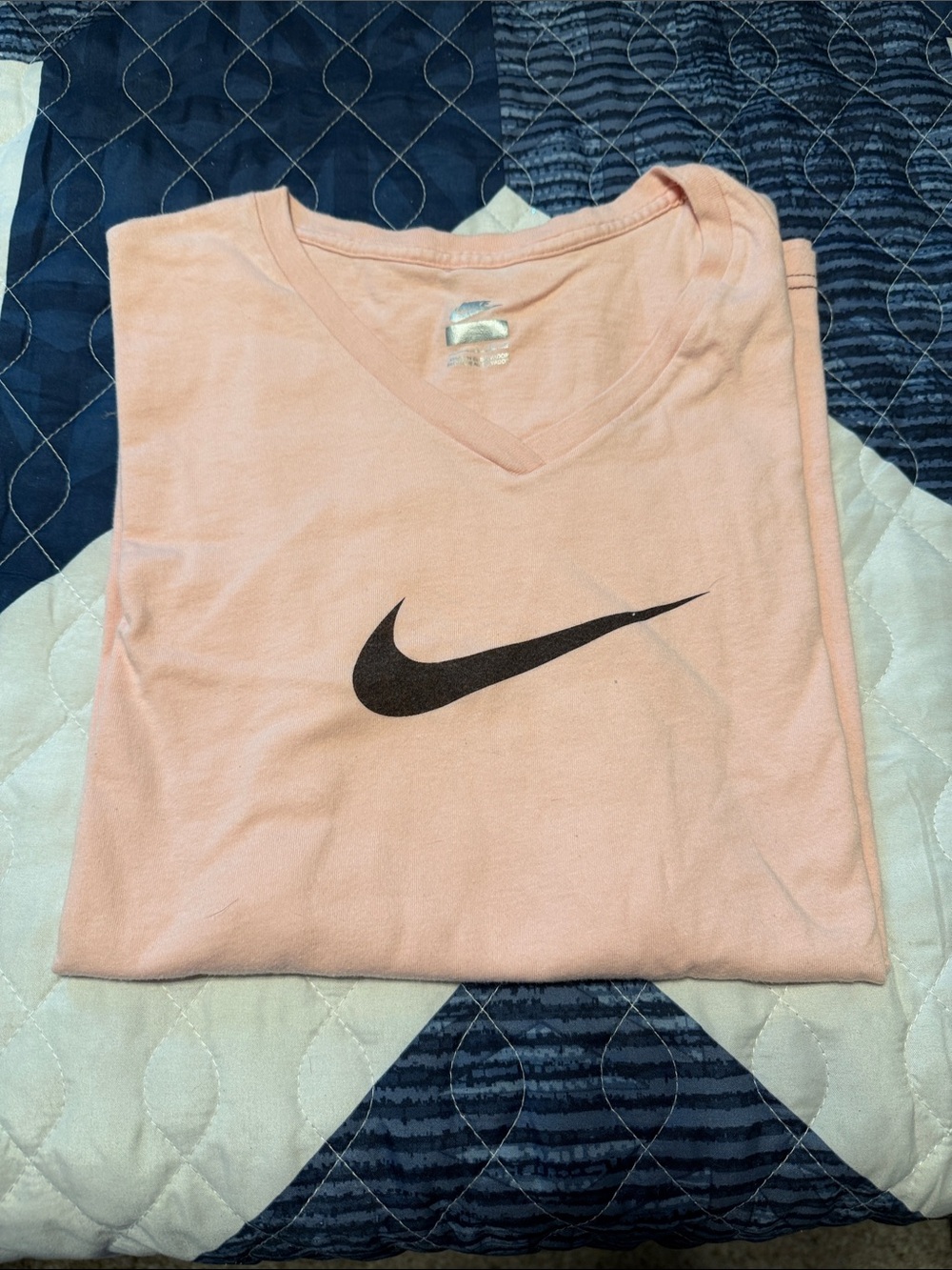 Nike Pink V-Neck Tee with Dark Purple/Black Swoosh Logo